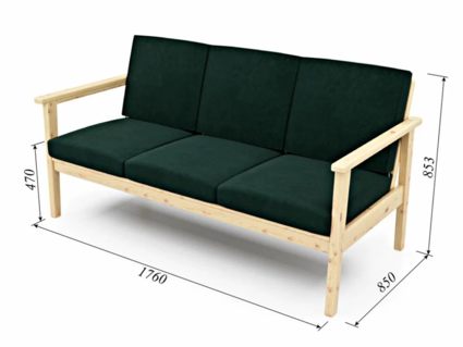 Диван Арско Лориан трехместный зеленый